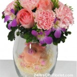 pink rose orchid arrangement