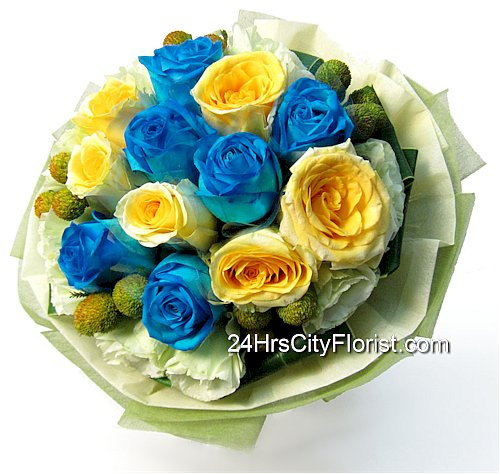 blue-yellow-rose-bouquet blue yellow rose bouquet - florist singapore