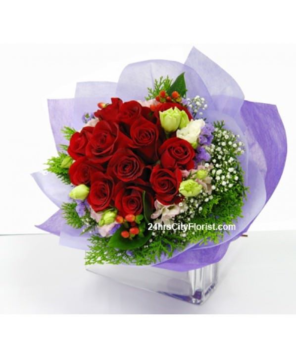 12 Stalks Red Rose Bouquet -  24Hrs City Florist
