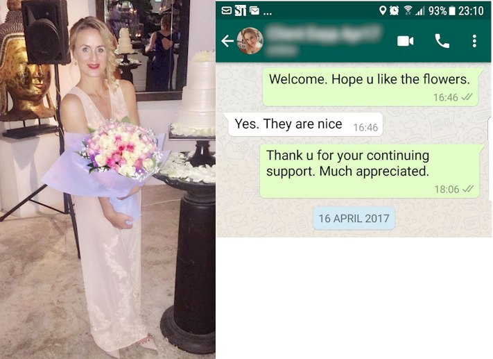 Customer with her bouquet