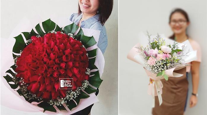 boyfriend surprises girlfriend with flowers