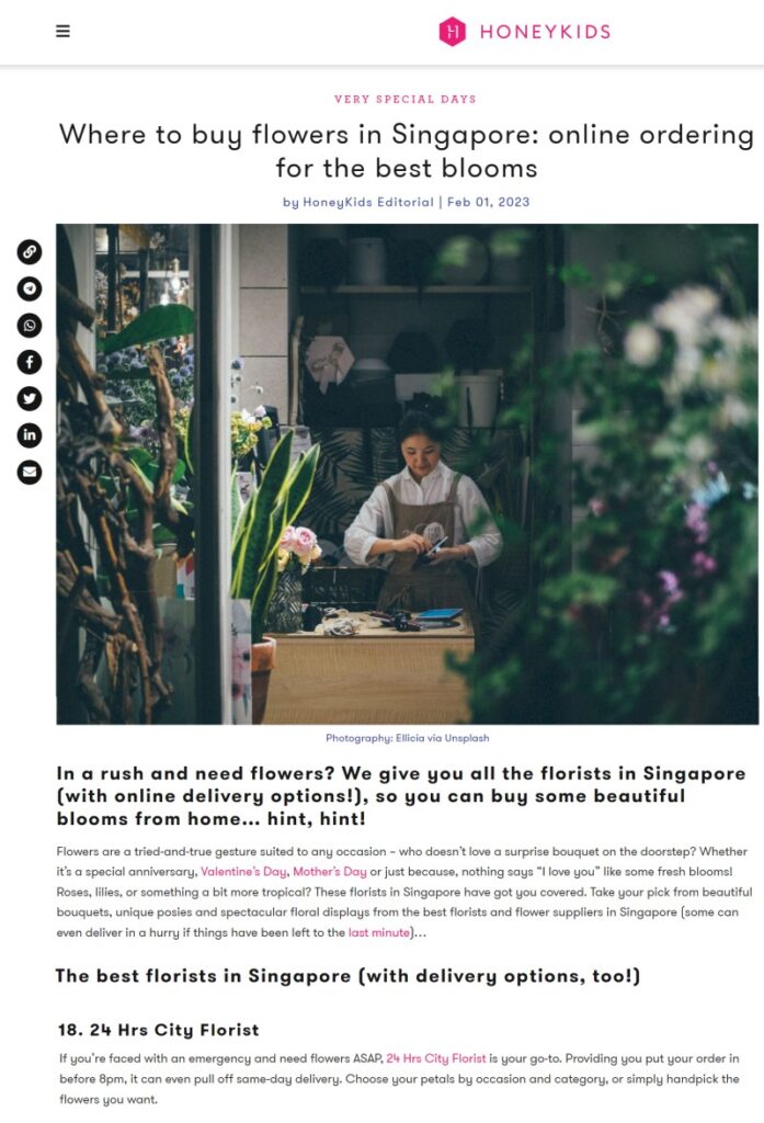 24hrs City Florist being featured as one of the best florist in Singapore
