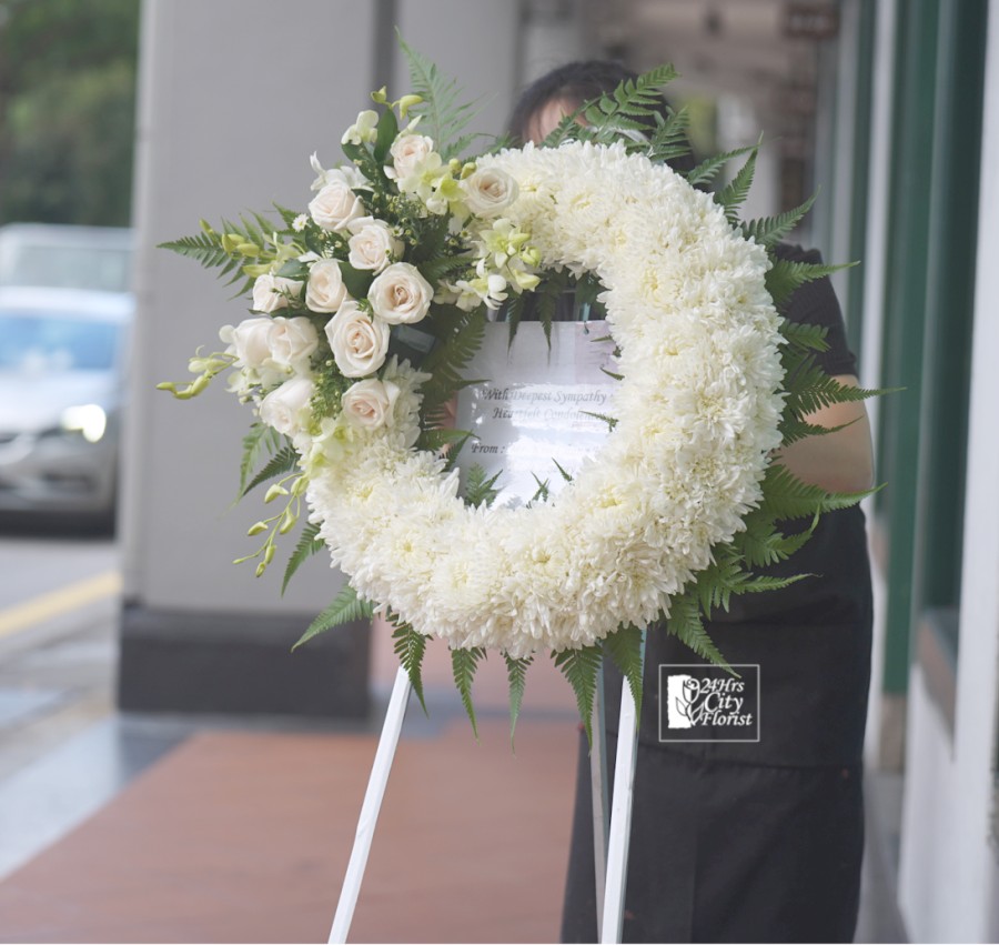 Heart Shaped Funeral Wreath  Red Carnations White Daisies