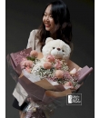 Big Bear Valentine Bouquet - Cuddly Bear With Flower Bouquet