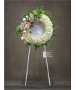 Wreath Flower -  White poms, pink roses, dendrobium orchids -  Funeral Wreath Flower Singapore