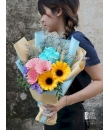 Spring Moment - Tiffany Blue Roses,Candy Pink Gerberas,Marigold-Yellow Gerberas -  Singapore Graduation Bouquet