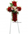 Condolence Cross Rose -  Red roses, pink or white lilies -  Singapore Condolence Flowers 
