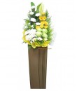 Condolences Flower Singapore -  White and green chrysanthemums, yellow gerberas and poms -  Condolence flower delivery singapore 