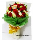 red rose with bear bouquet