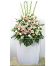 Bring Tribute -  Gladiolas, White oriental lilies, pink roses, white chrysanthemoms, poms, pink gerberas, orchids - Funeral Flowers