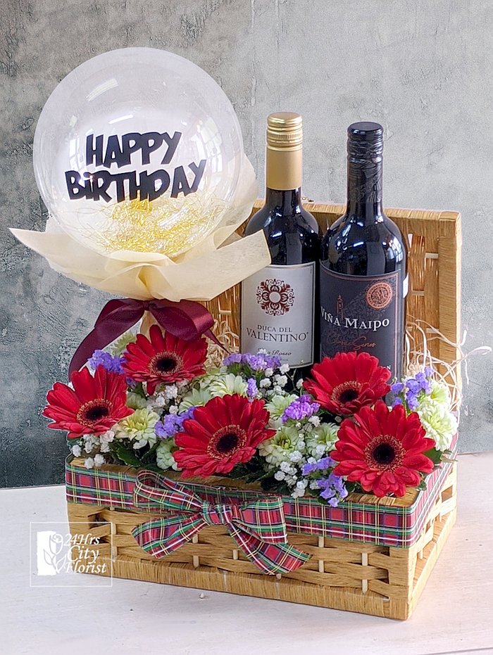 wine basket with balloon