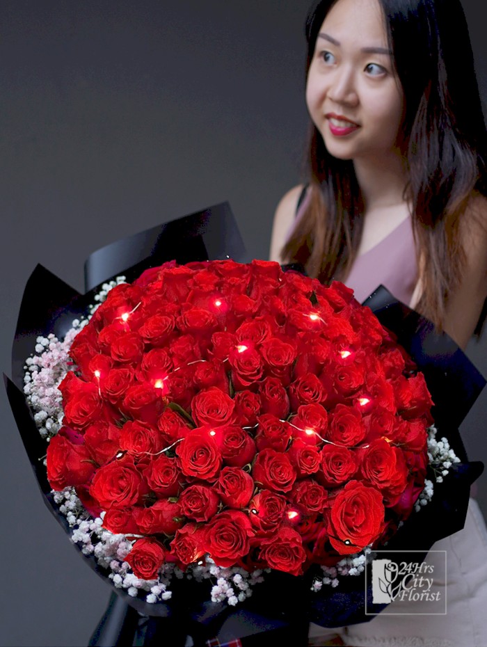 You Light Up My Life - 99 stalks red rose bouquet with led lights