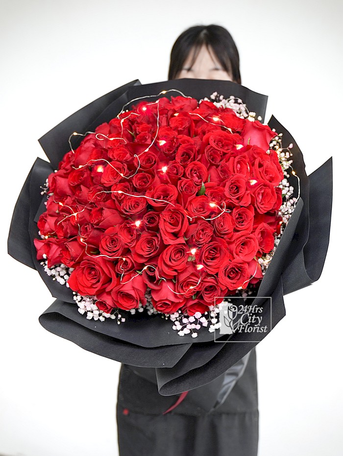 You Light Up My Life - 99 stalks red rose bouquet with led lights