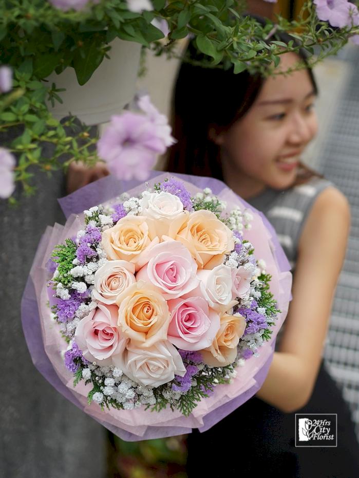 Deepest Love - Pastel Rose Flower Bouquet - 24Hrs City Florist