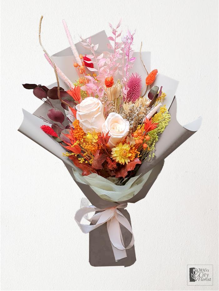 Tangerine Glow - Tangerine Hue, Dried Flowers,Preserve Rose -  Dried Preserved Flowers
