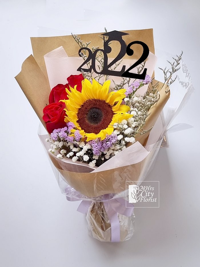 Ariana Grad - Sunflower, Red Roses -  Singapore Graduation Flower