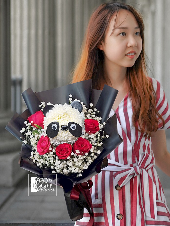 Pandorable Love - Panda Bouquet with Rose