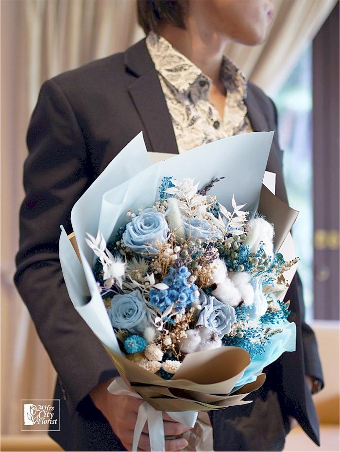 Cool Blue - Blue Preserved Roses -  Preserved Flowers Singapore