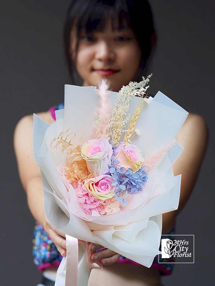 preserved rainbow rose bouquet