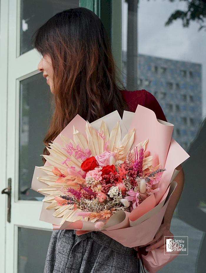 Sandy Pink - Preserved Roses,Dried Flowers -  Singapore Preserved Bouquet