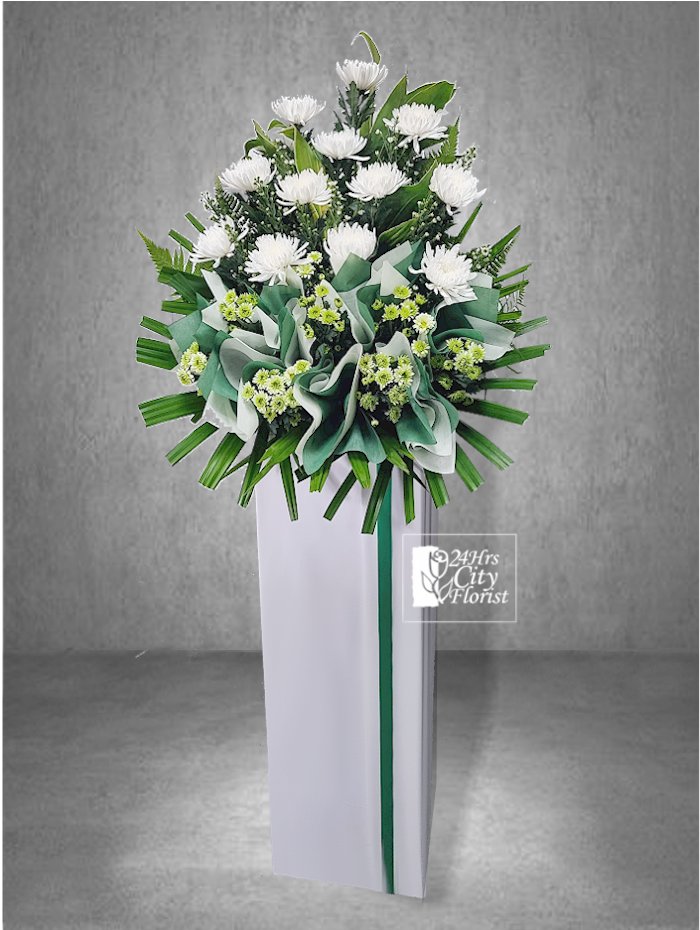 Memories Remain - Condolence flowers - Chrysanthemum, green poms 
