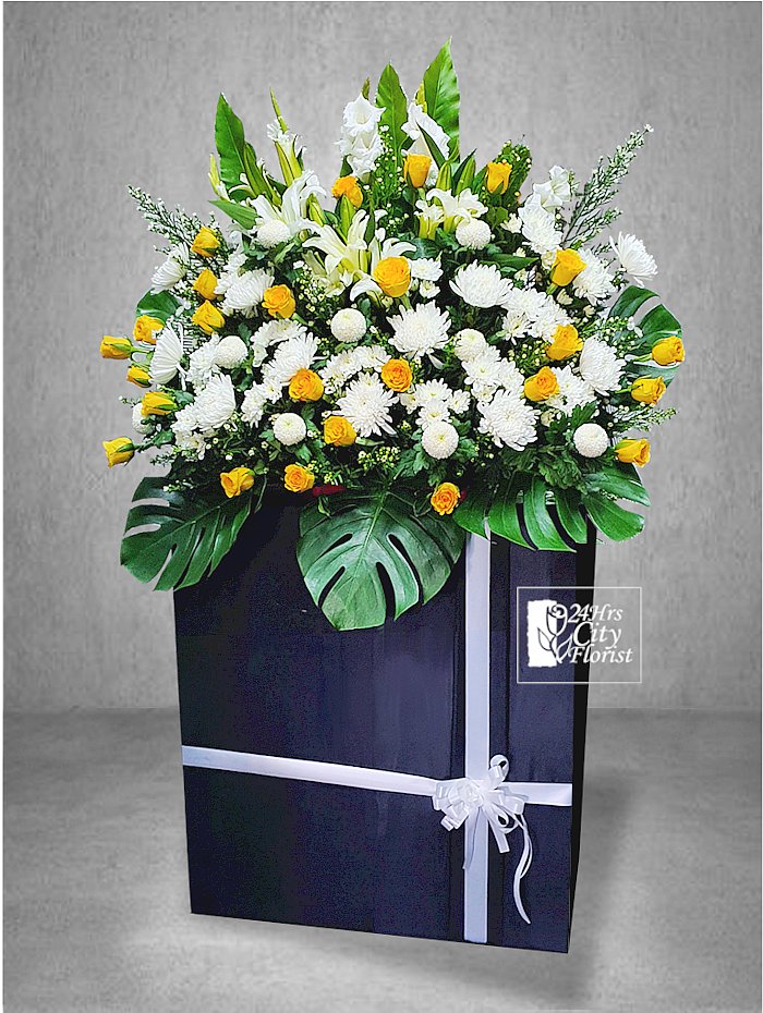 Yellow Condolence Flower Stand