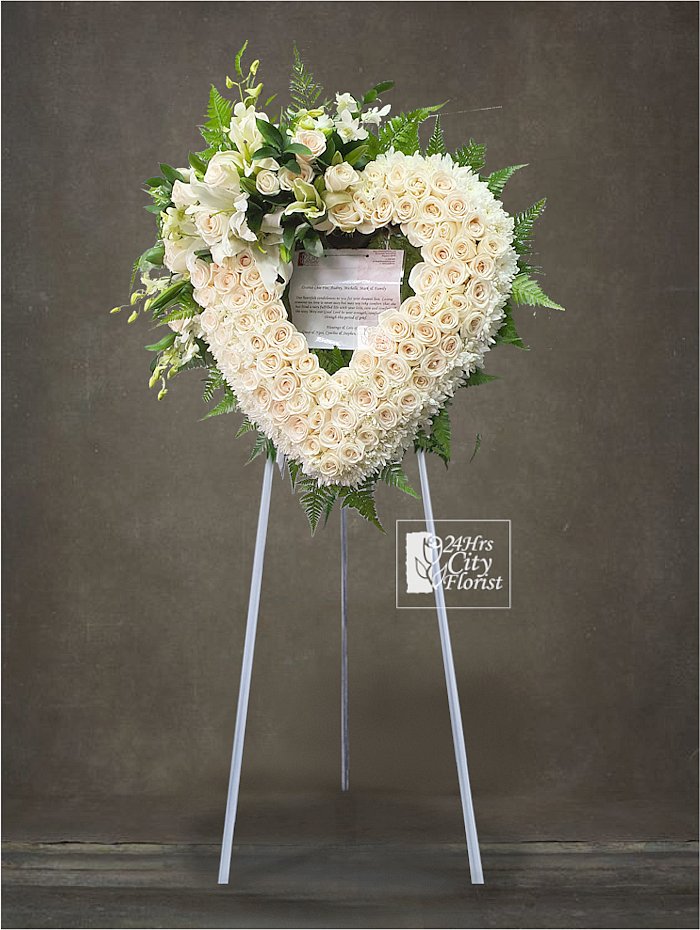 Roses & Babies Breath Heart Wreath