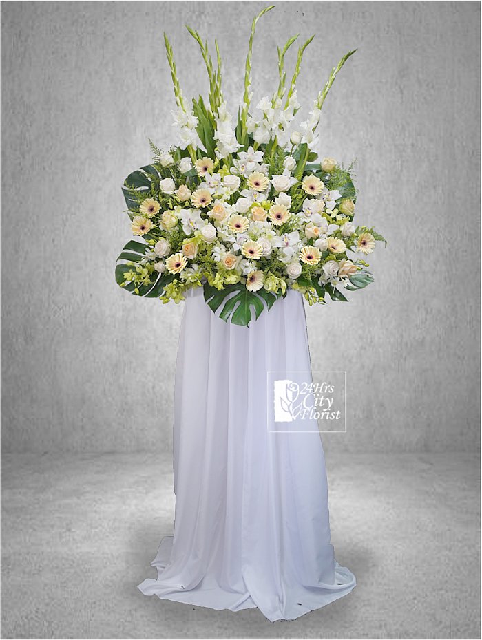 Comforting Tribute -  Lilies, cymbidiums, gladiolas, roses, orchids, gerberas, chrysanthemums -  Condolences Flowers 