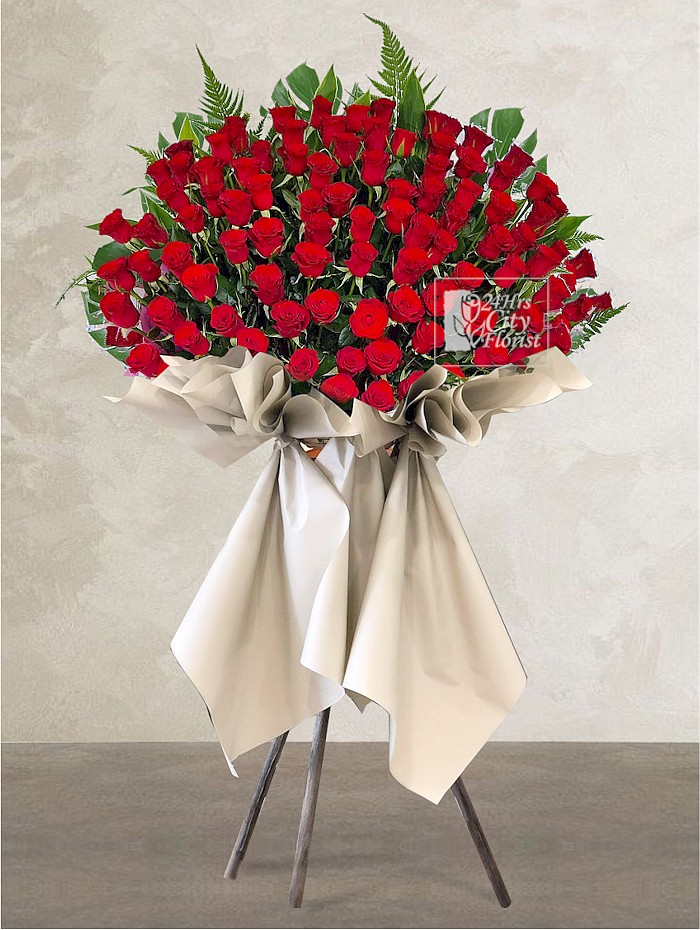 Captivating - 99 Red Rose Opening Tripod Flower Stand Singapore