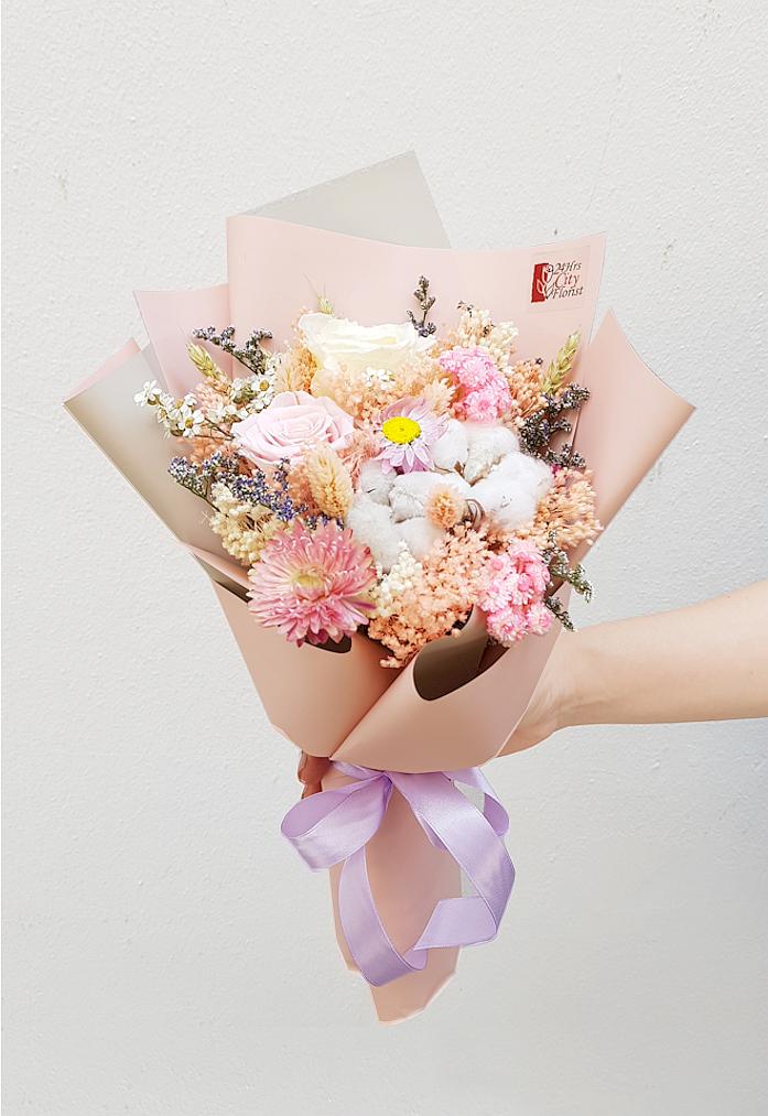 Dried Flower Bouquet - Pink Theme,Dried Flowers,Cotton Flowers,Preserved Roses -   Dried Flower Bouquet Singapore