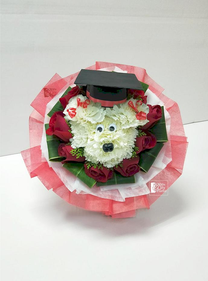 Graduating Puppy Bouquet -  Puppy Flower Bouquet - Singapore Graduation Bouquet