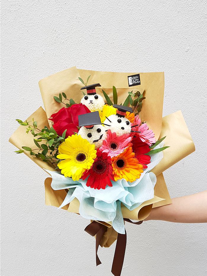 Quirky Graduation Bouquet -  Chrysanthemom,Red Roses,Gerberas -  Graduation Flower Bouquet Singapore