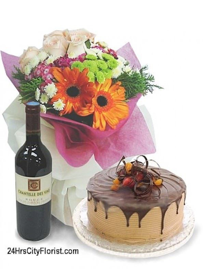 Birthday Celebration - Wine And Cake Gift 