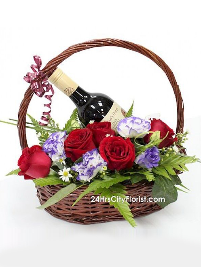 wine and rose gift basket