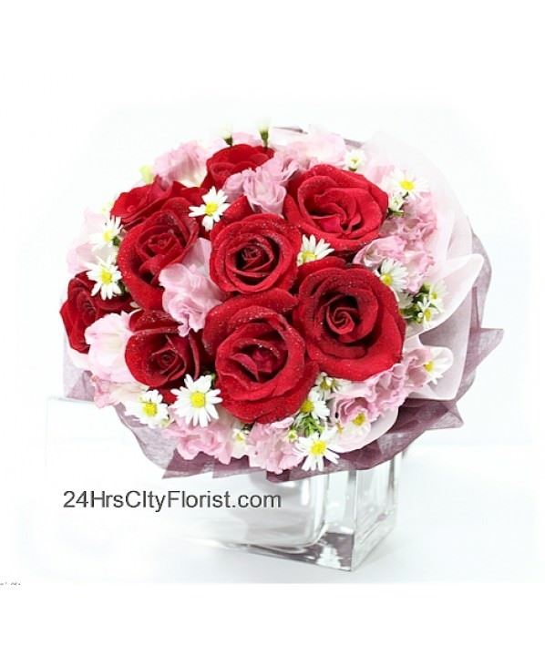 Love Devotion - 9 Stalks Red Rose Bouquet - 24Hrs City Florist