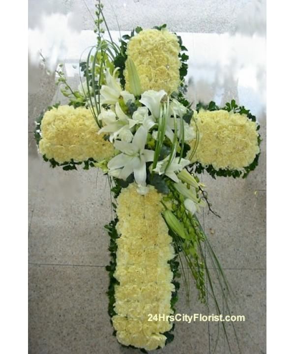 Cross D -  Carnations - Flower for Funeral 